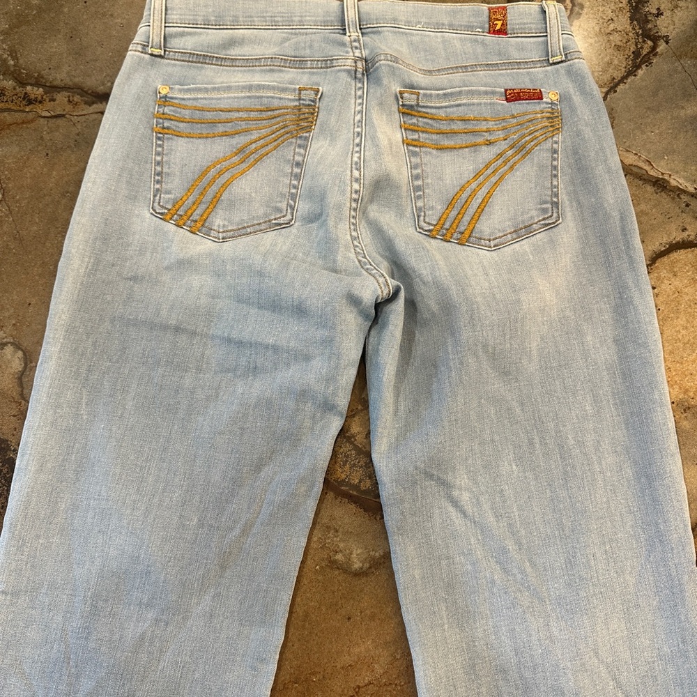 7 For All Mankind Dojo Light Blue Jeans with Gold Stitching